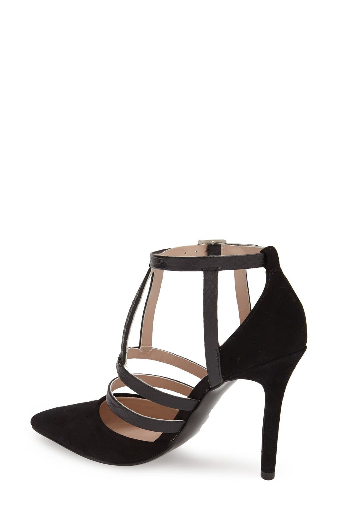 'Geneva' Strappy Mixed Media Pump, Alternate, color, BLACK