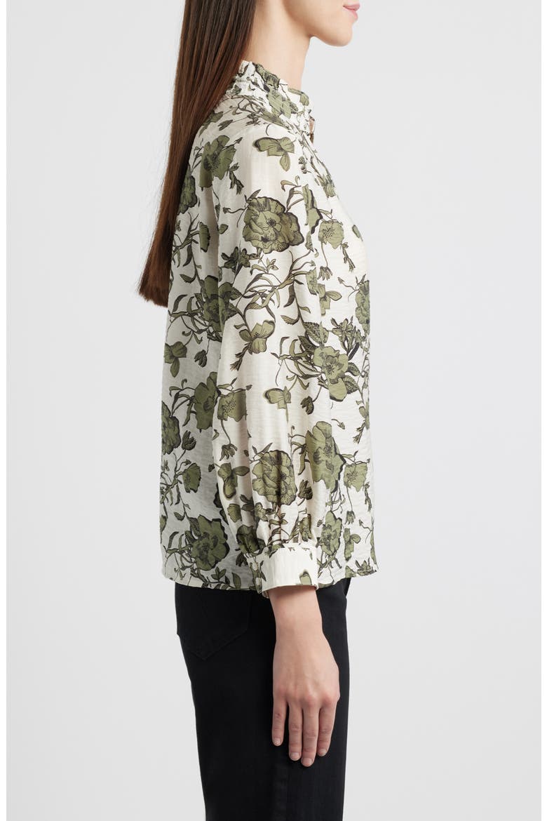 Ruffle Button-Up Shirt, Alternate, color, IVORY- GREEN SMALL FLORAL