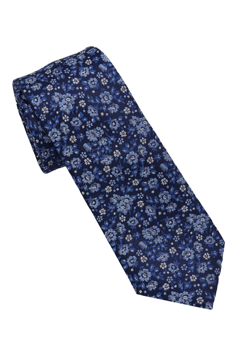 Floral Jacquard Slim Tie, Main, color, NAVY/ BLUE