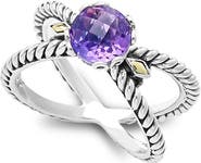 SAMUEL B. Sterling Silver & 18K Gold Semiprecious Stone Crossover Band Ring