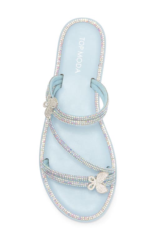 Top Guy Shoes Paz Crystal Butterfly Slide Sandal In Blue Pu