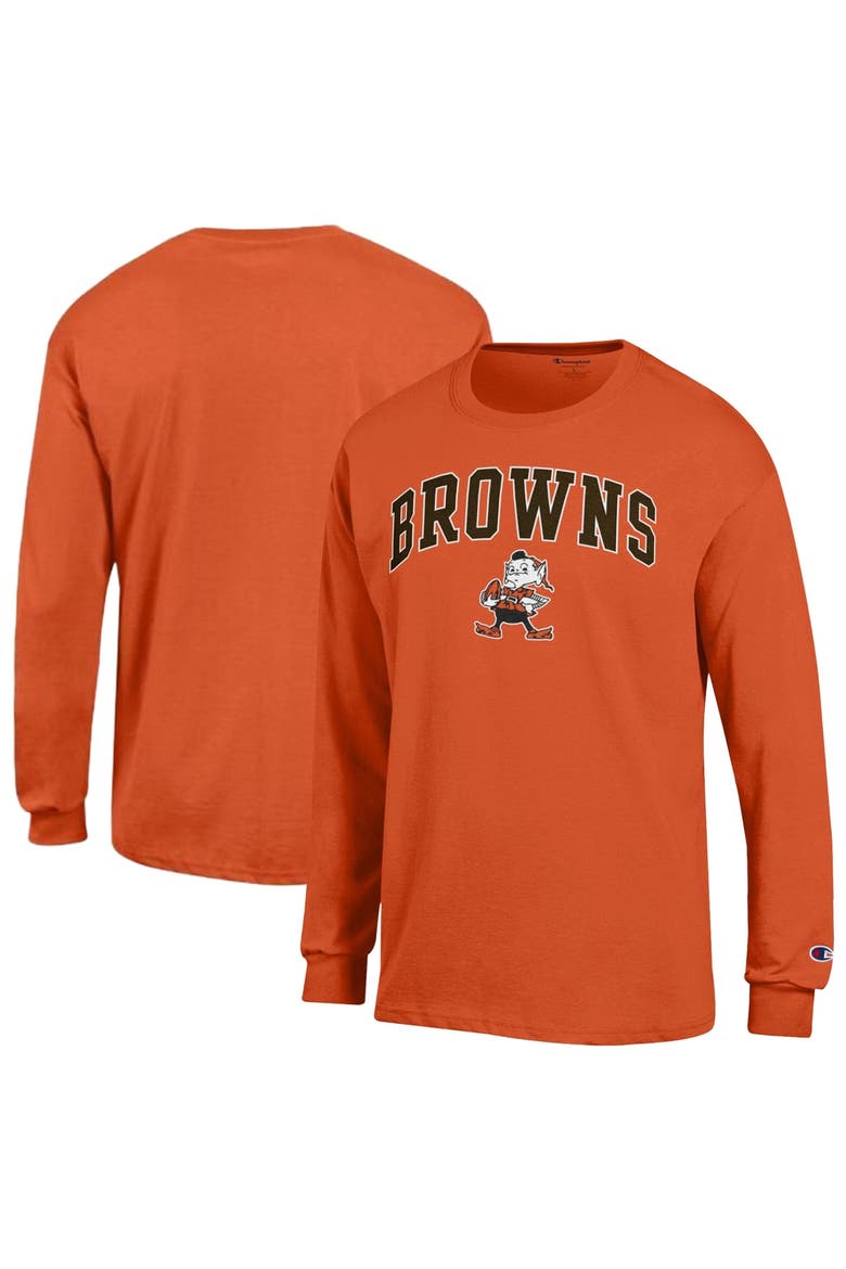 Men's Champion Orange Cleveland Browns Arch Over Logo Long Sleeve T-Shirt, Main, color, Orange