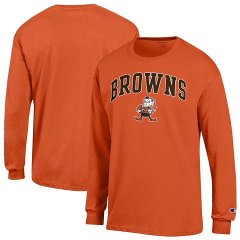 Men's Champion Orange Cleveland Browns Arch Over Logo Long Sleeve T-Shirt