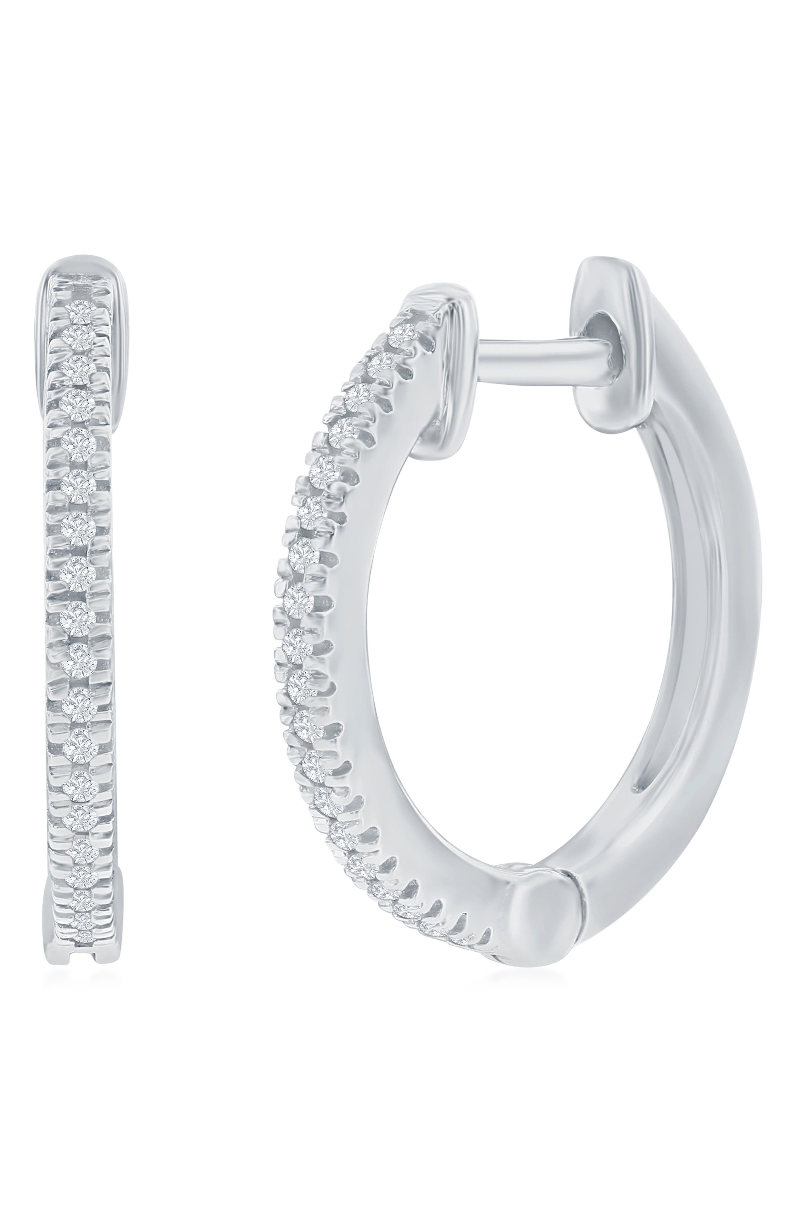 SIMONA Sterling Silver Pavé Diamond Huggie Hoop Earrings - 0.07ct.