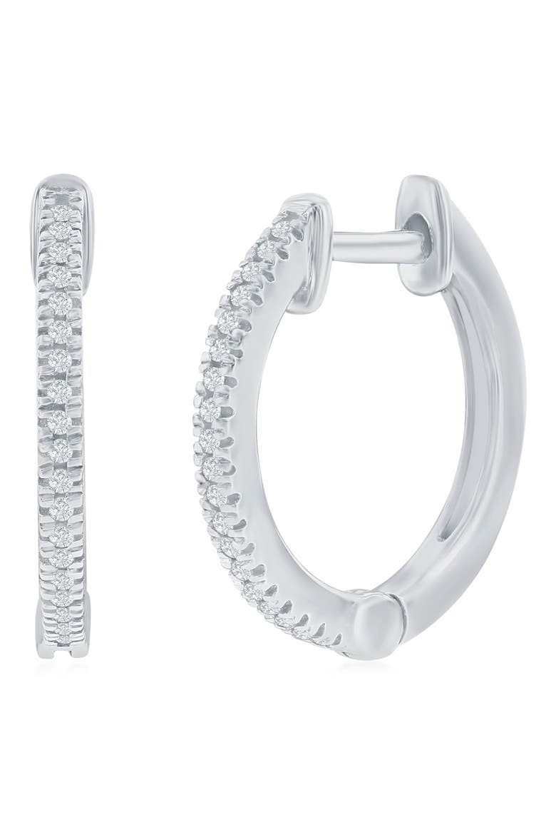Sterling Silver Pavé Diamond Huggie Hoop Earrings - 0.07ct., Main, color, SILVER