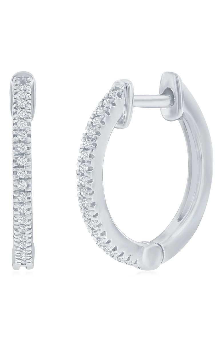 SIMONA Sterling Silver Pavé Diamond Huggie Hoop Earrings - 0.07ct., Main, color, Silver