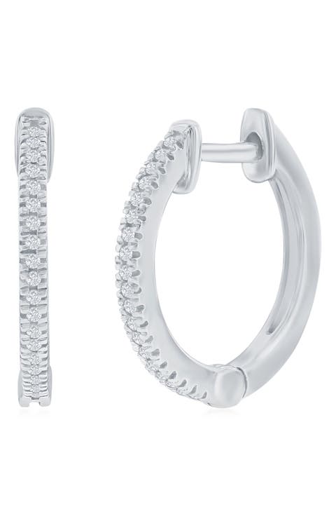 Sterling Silver Pavé Diamond Huggie Hoop Earrings - 0.07ct.