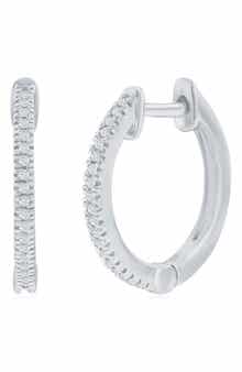 SIMONA Sterling Silver Pavé Diamond Huggie Hoop Earrings - 0.07ct.
