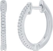SIMONA Sterling Silver Pavé Diamond Huggie Hoop Earrings - 0.07ct.