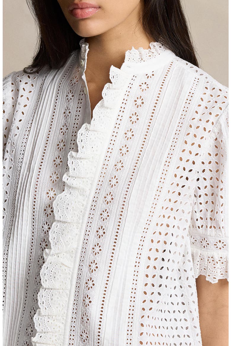 Cotton Eyelet Button-Up Shirt, Alternate, color, WHITE