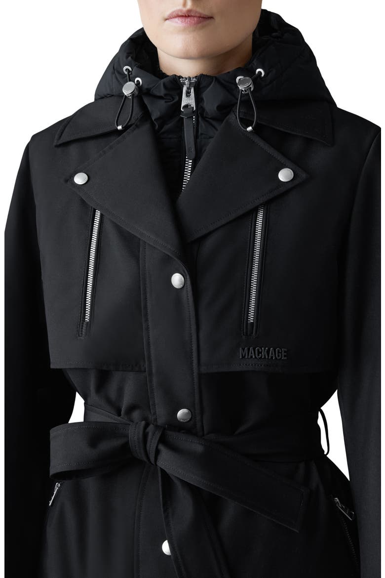Siobhan Down Trench Coat with Removable Bib, Alternate, color, BLACK