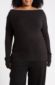 Renee C Off the Shoulder Rib Knit Long Sleeve Top