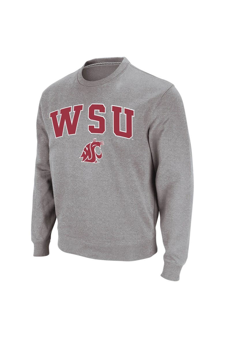 Men's Colosseum Heather Gray Washington State Cougars Arch & Logo Crew Neck Sweatshirt, Main, color, Heather Gray