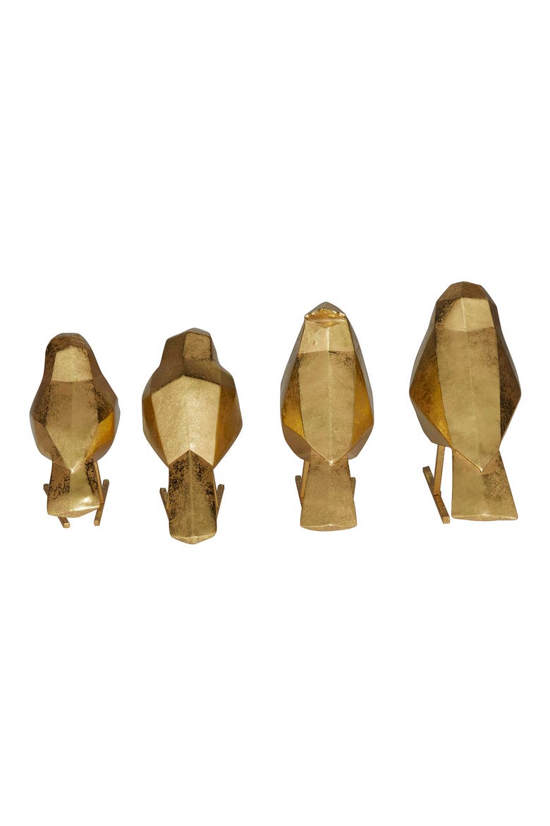 Gold Polystone Bird Sculpture - Set of 4, Alternate, color, GOLD