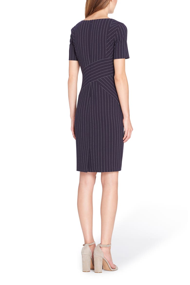 Pinstripe Sheath Dress, Alternate, color, NAVY/ IVORY