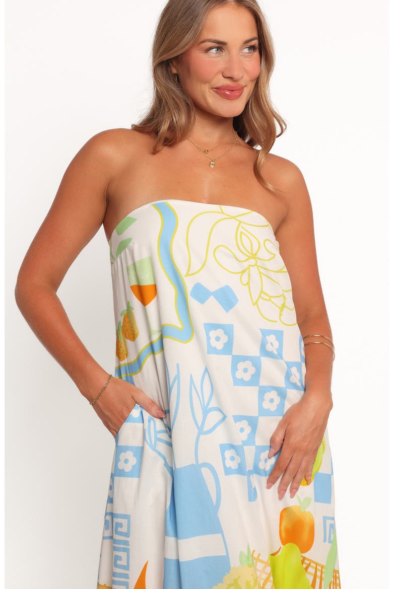 Kaelani Printed Strapless Cotton Maxi Dress, Alternate, color, BLUE MULTI PRINT
