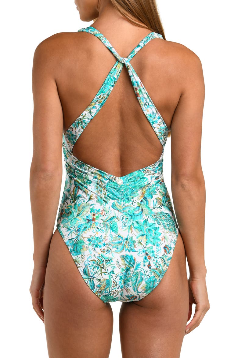 Free Spirit Plunge One-Piece Swimsuit, Alternate, color, BLUE/ GREEN MULTI