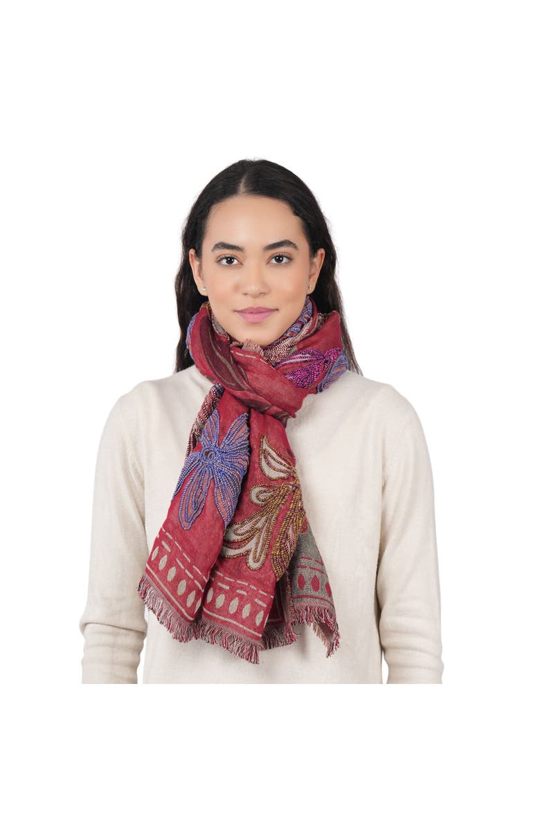 Vismaya Canyon Petal Embroidered Scarf, Alternate, color, Red