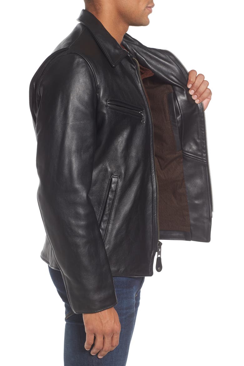 Slim Fit Leather Jacket, Alternate, color, BLACK