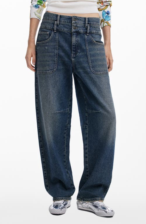 Desigual High Waist Boyfriend Barrel Legs Jeans In Medium Blue