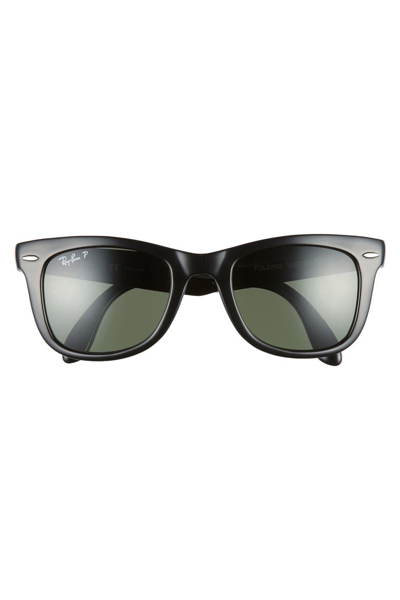 Wayfarer 50mm Polarized Folding Sunglasses, Alternate, color, BLACK/ GREEN SOLID