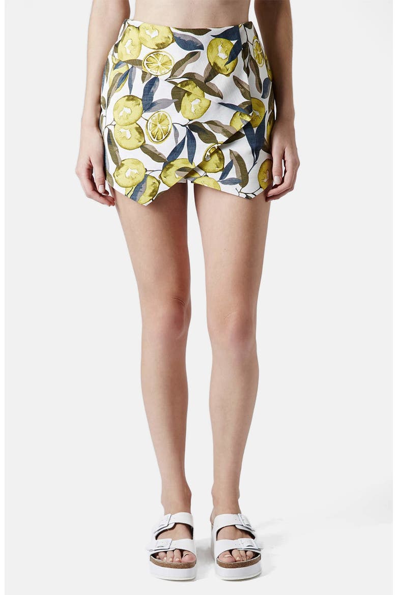 Lemon Print Pointed Hem Skort, Main, color, YELLOW MULTI