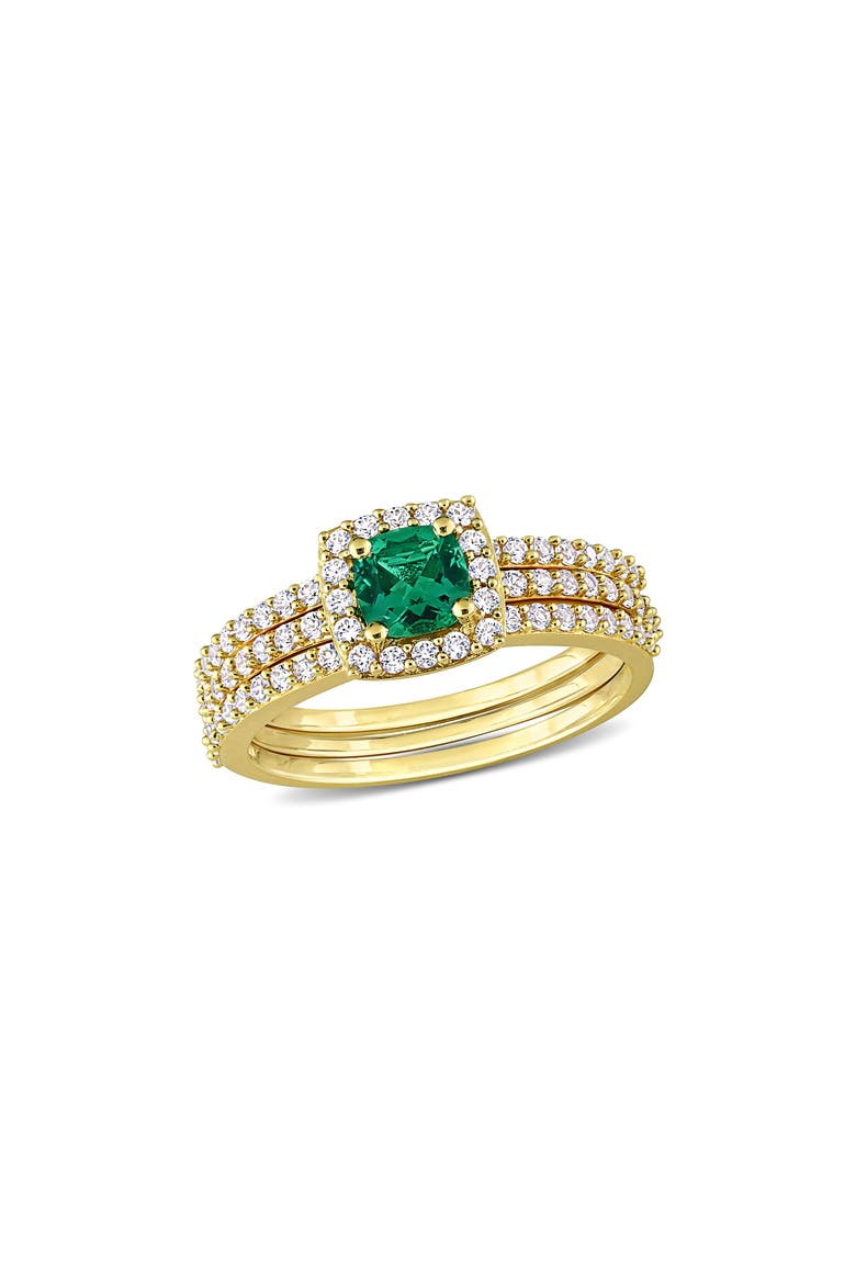 Set of 3 Lab Grown Semiprecious Stone & Lab Grown White Sapphire Rings, Main, color, GREEN/ GOLD