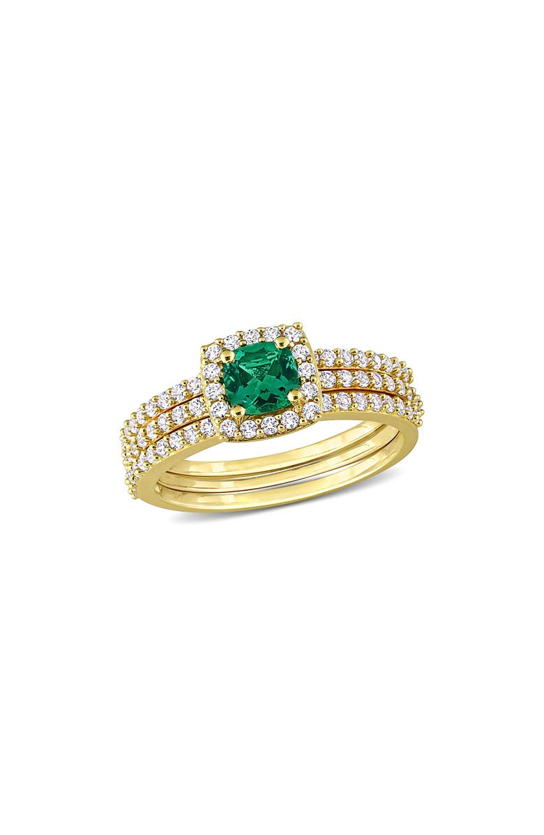 DELMAR Set of 3 Lab Grown Semiprecious Stone & Lab Grown White Sapphire Rings, Main, color, Green/ Gold