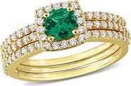 DELMAR Set of 3 Lab Grown Semiprecious Stone & Lab Grown White Sapphire Rings