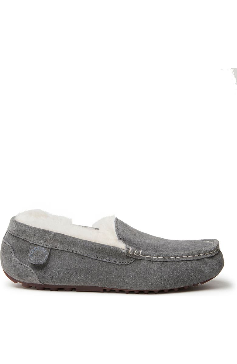 DEARFOAMS Fireside Mel Genuine Shearling Moccasin Slipper, Alternate, color, Grey