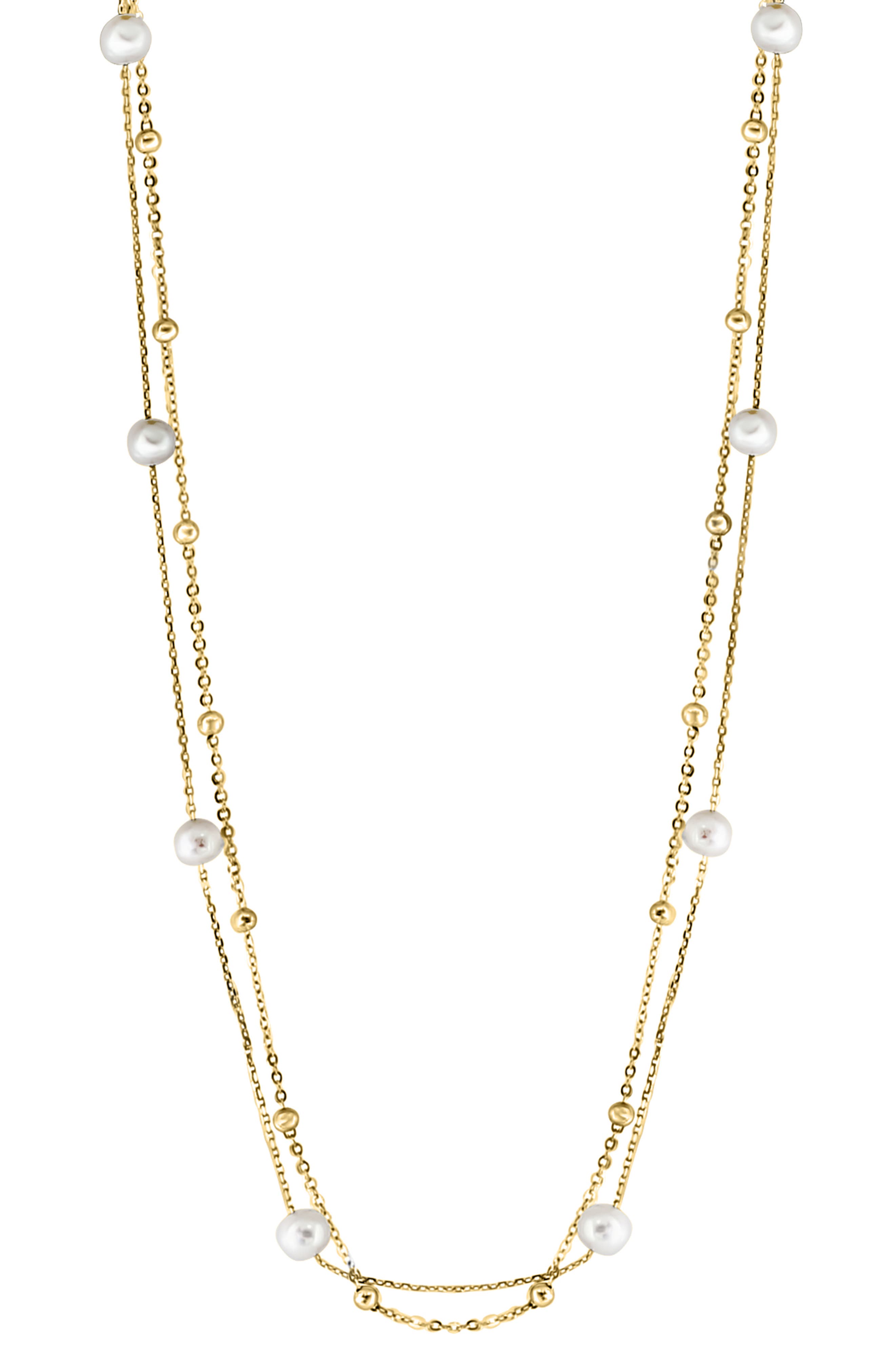 EFFY 14k Gold Plated Sterling Silver 6mm Freshwater Pearl Station Layered Necklace