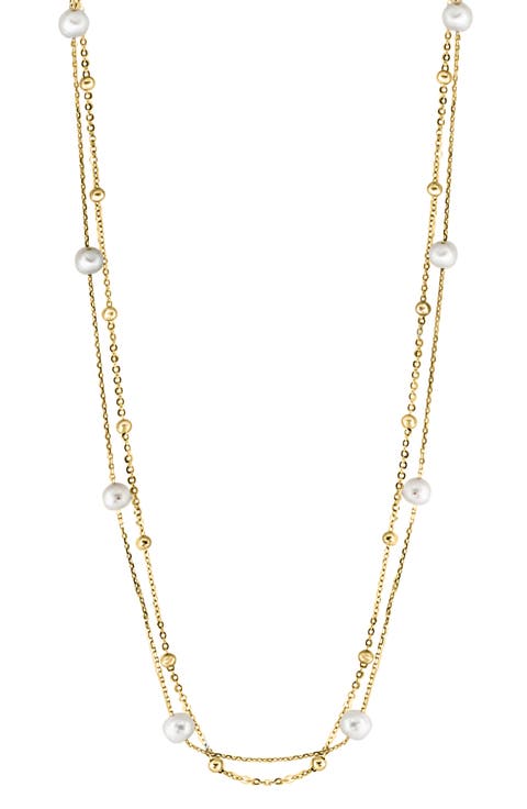 14k Gold Plated Sterling Silver 6mm Freshwater Pearl Station Layered Necklace