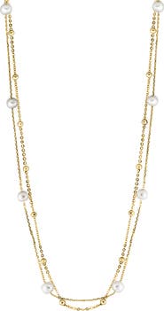 EFFY 14k Gold Plated Sterling Silver 6mm Freshwater Pearl Station Layered Necklace