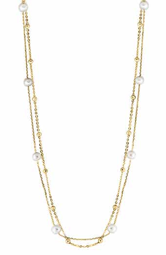 EFFY 14k Gold Plated Sterling Silver 6mm Freshwater Pearl Station Layered Necklace