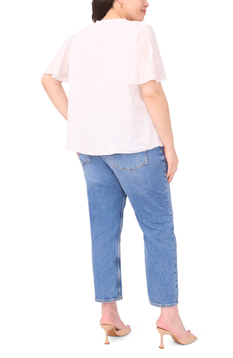 Vince Camuto Embroidered Flutter Sleeve Top, Alternate, color, Ultra White