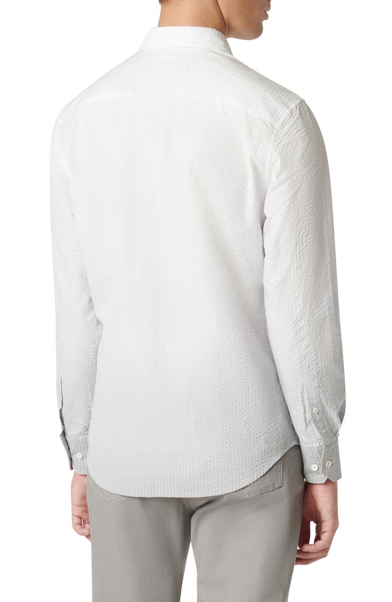 Bugatchi Axel Shaped Fit Woven Seersucker Cotton Button-Up Shirt, Alternate, color, Platinum