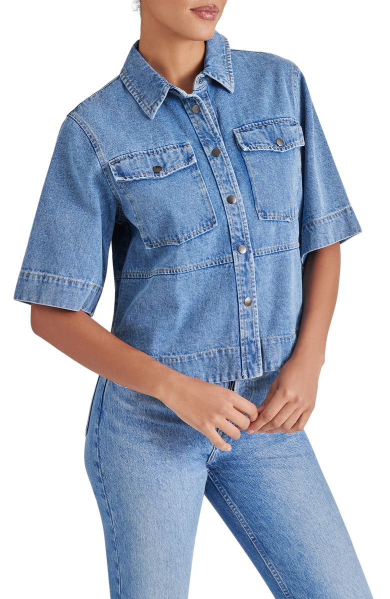 Steve Madden Eliana Denim Shirt, Alternate, color, Medium Blue