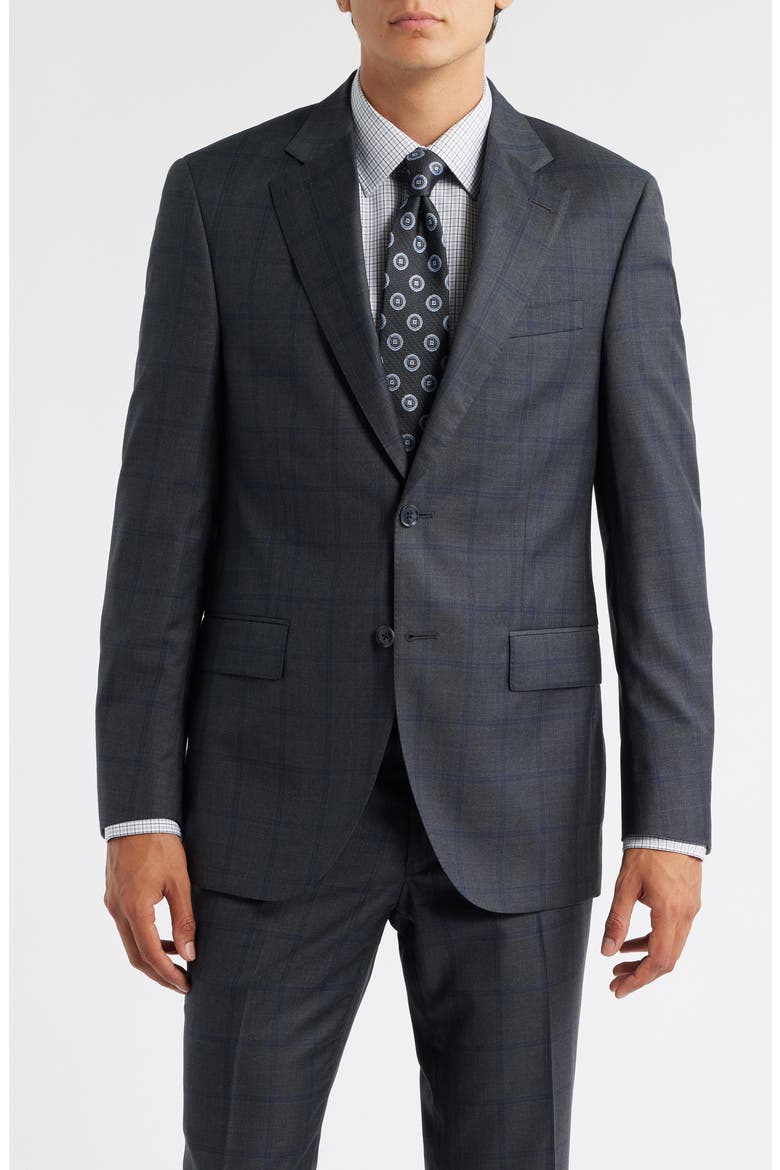 Flynn Classic Fit Grey Windowpane Check Wool Suit, Alternate, color, CHARCOAL