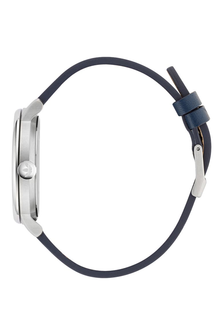 Code One Leather Strap Watch, 38mm, Alternate, color, SILVER/ BLUE/ BLUE