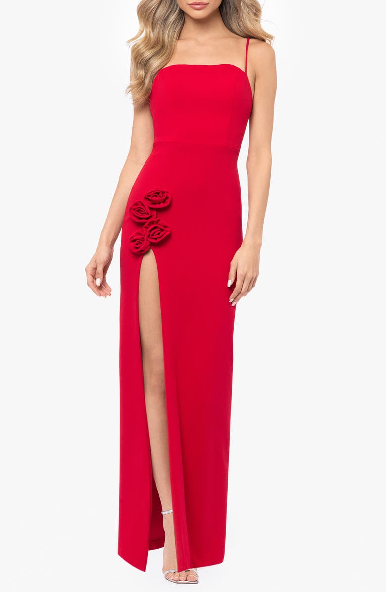 Blondie Nites Flower Embellished Crepe Dress, Main, color, Red