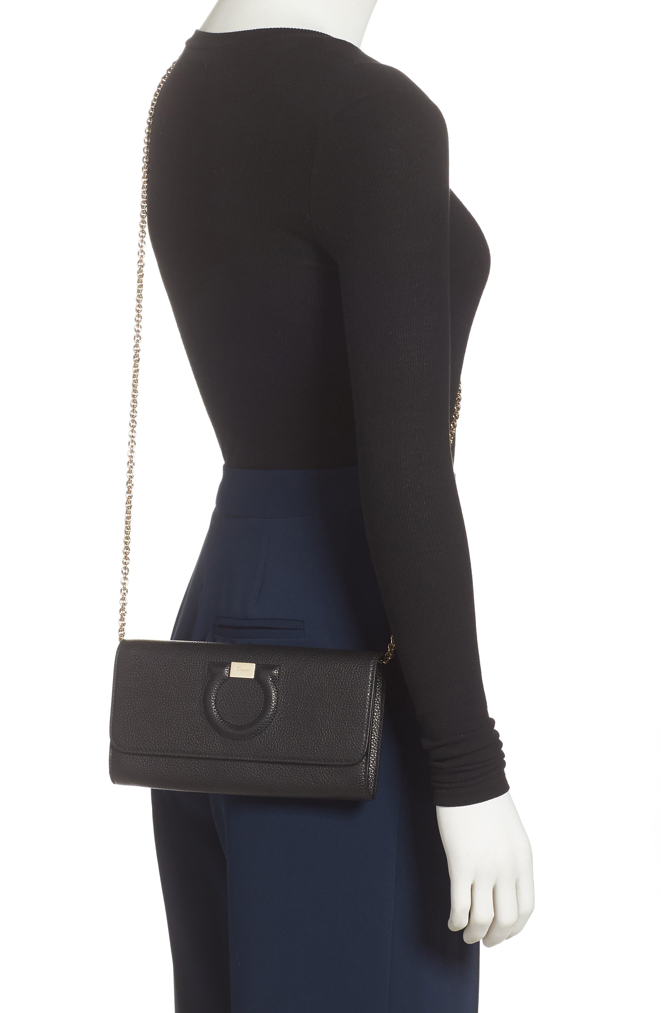 FERRAGAMO City Grainy Leather Wallet on a Chain, Alternate, color, 