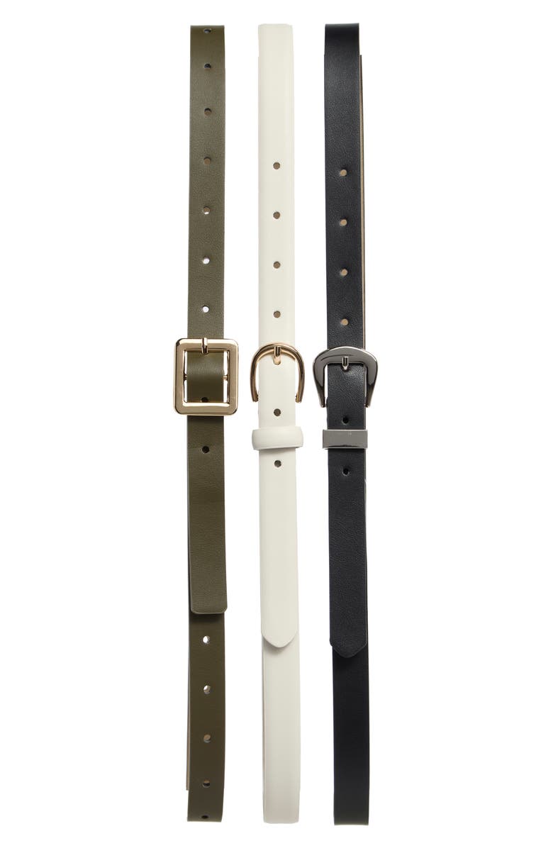 Steve Madden Set of 3 Assorted Belts, Main, color, Olive-Bone-Black