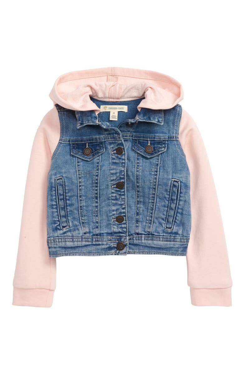 Tucker + Tate Heart Graphic Hooded Denim Jacket, Main, color, 