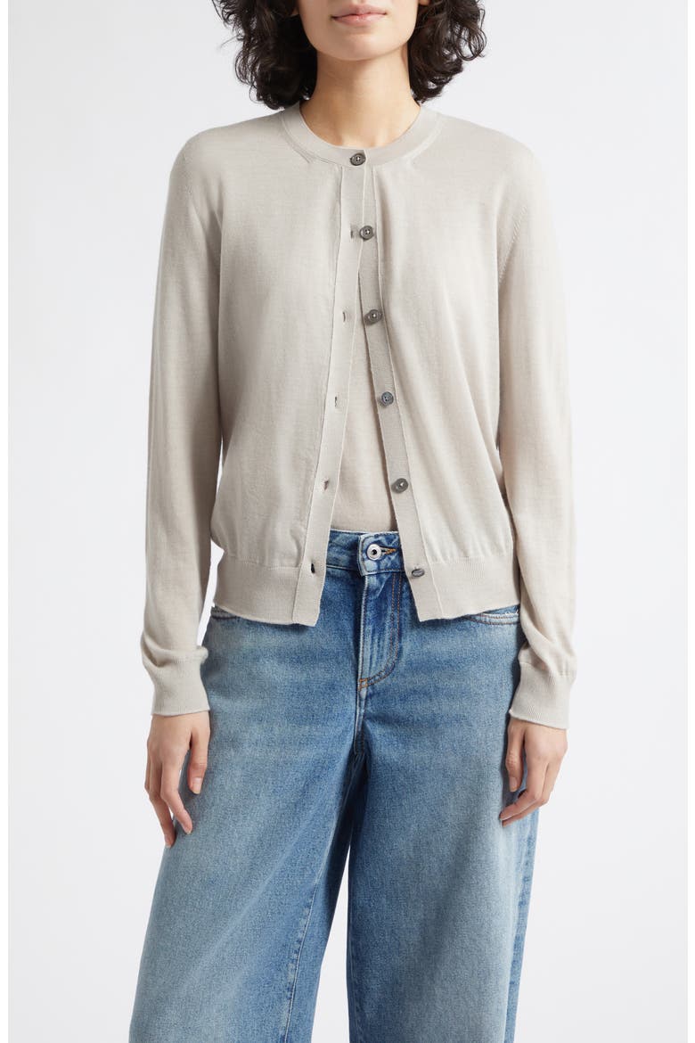 Honor Cashmere Crewneck Cardigan, Main, color, OYSTER