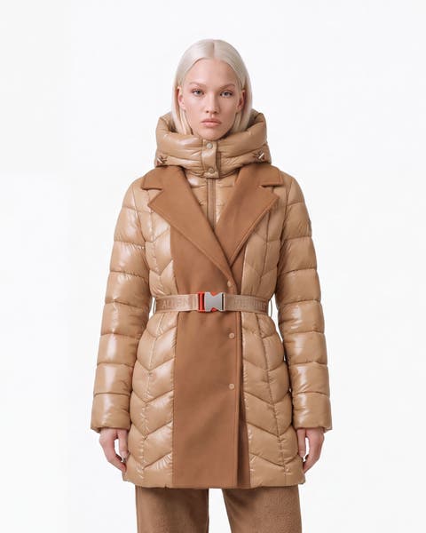 Selviere Wool-like Mixed Media Belted Coat