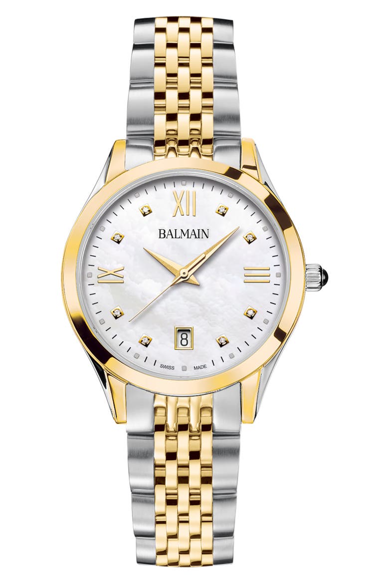 Classic R Diamond Two-Tone Bracelet Watch, 34mm, Main, color, TWO TONE