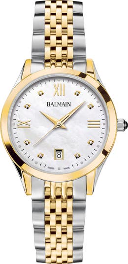 Balmain Watches Classic R Diamond Two Tone Bracelet Watch 34mm in Gold Silver at Nordstrom