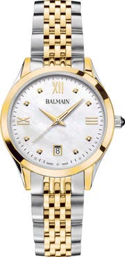 BALMAIN WATCHES Classic R Diamond Two-Tone Bracelet Watch, 34mm