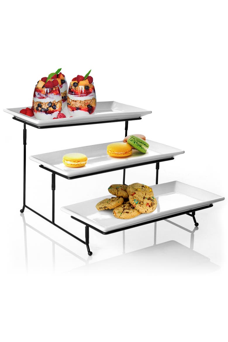 Gracious Dining 3-Tie Plate Set with Metal Stand, Alternate, color, White