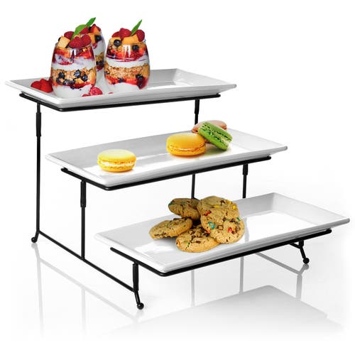 Gibson Elite Gracious Dining 3-tiered Plate Set With Metal Stand In White